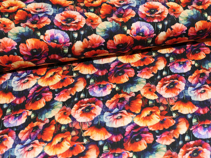 Double Gauze - Musselin Stoff - Mohnblumen
