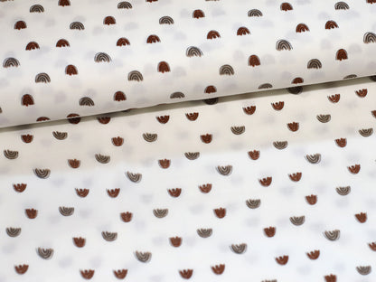 Glatter Musselin Stoff - Mini Regenbögen - rost,beige - 100% Baumwolle, glatte Oberfläche, Double Gauze, 135 cm breit.