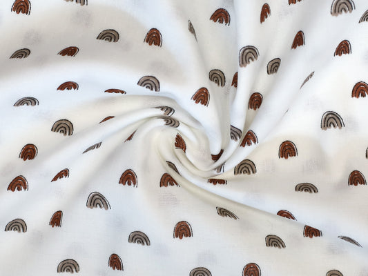 Glatter Musselin Stoff - Mini Regenbögen - rost,beige, 100% Baumwolle, glatte Oberfläche, ca. 135 cm breit.