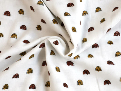 stoff-musselin-double-gauze-meterware-mini-regenbogen-rainbow-senf-rost