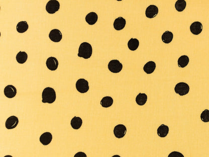 stoff-musselin-double-gauze-meterware-schwarze-tupfen-punkte-kleckse-hellgelb