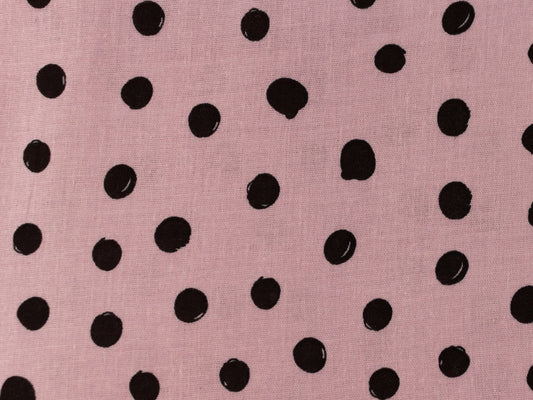 stoff-musselin-double-gauze-meterware-schwarze-tupfen-punkte-kleckse-mauve
