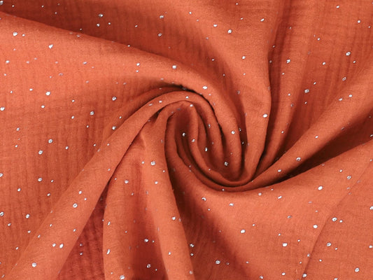 stoff-musselin-senf-glitzer-punkte-tupfen-terracotta