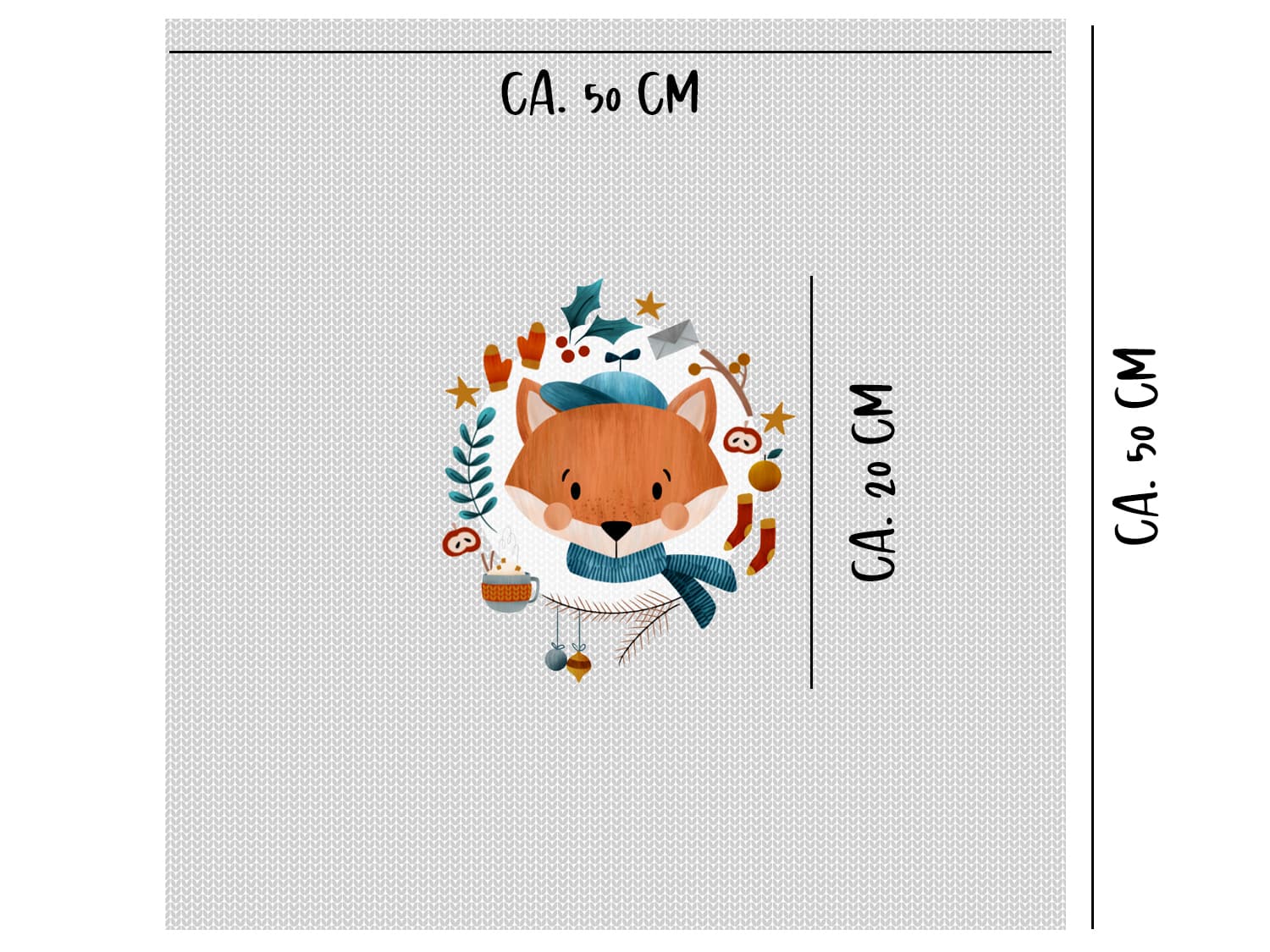 stoff-panel-baumwolle-french-terry-sommersweat-kathi-kunterbunt-winter-freunde-tasse-zweig-ilex-apfel-orange-socken-handschuhe-fuchs-masse