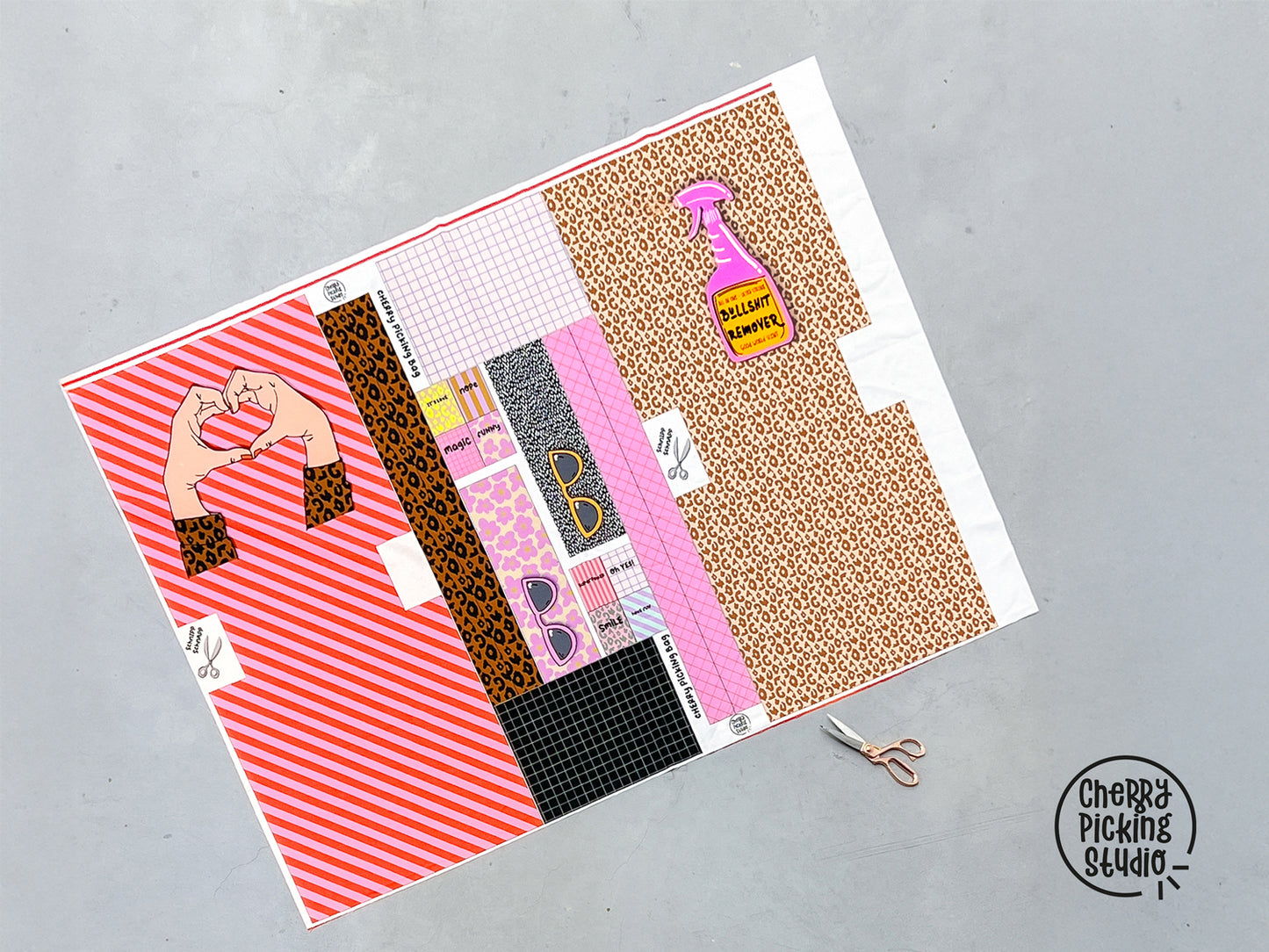 Jersey PANEL - Cherry Picking Bag DIY-Panel shown, perfect for sewing beginners with printed pattern ready to cut.