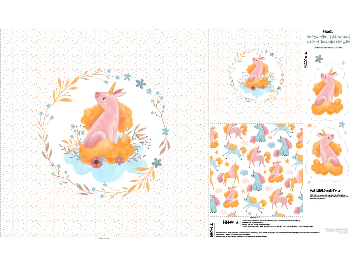 stoff-panel-french-terry-sommersweat-sweat-unangeraut-decke-kissen-diy-einhorn-tupfen