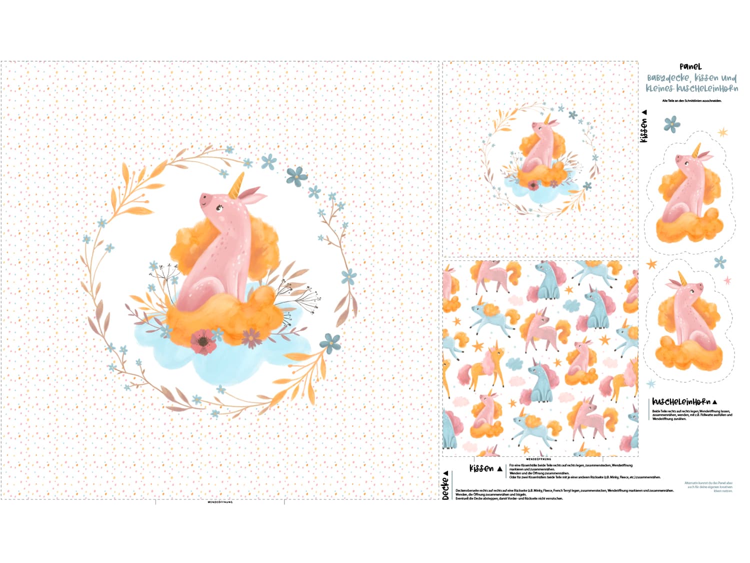 stoff-panel-french-terry-sommersweat-sweat-unangeraut-decke-kissen-diy-einhorn-tupfen