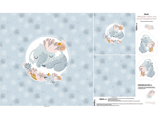 stoff-panel-french-terry-sommersweat-sweat-unangeraut-decke-kissen-diy-elefant-schlafend-blume