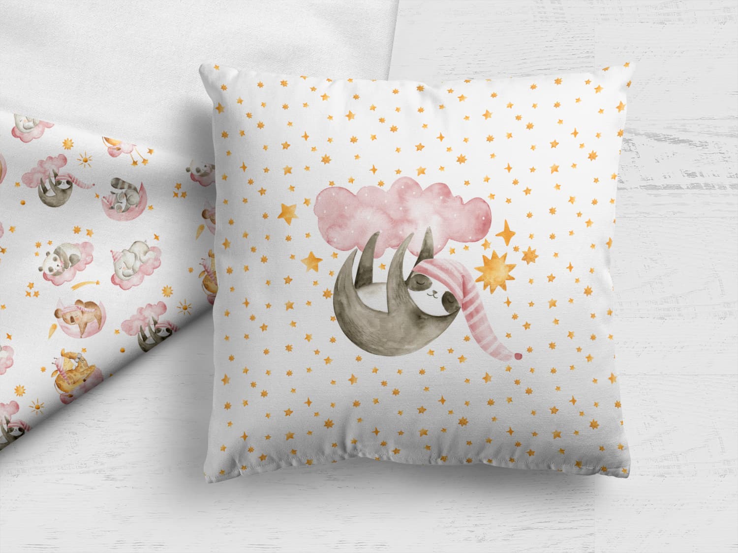 stoff-panel-french-terry-sommersweat-sweat-unangeraut-decke-kissen-diy-faultier-schlafende-tiere-rosa-naehbeispiel