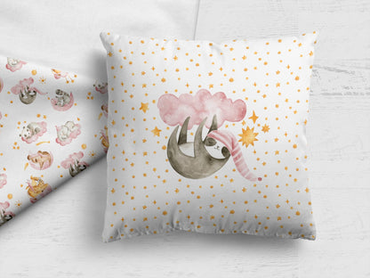 stoff-panel-french-terry-sommersweat-sweat-unangeraut-decke-kissen-diy-faultier-schlafende-tiere-rosa-naehbeispiel