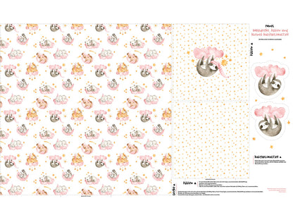 stoff-panel-french-terry-sommersweat-sweat-unangeraut-decke-kissen-diy-faultier-schlafende-tiere-rosa