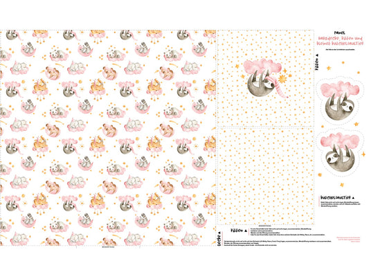stoff-panel-french-terry-sommersweat-sweat-unangeraut-decke-kissen-diy-faultier-schlafende-tiere-rosa