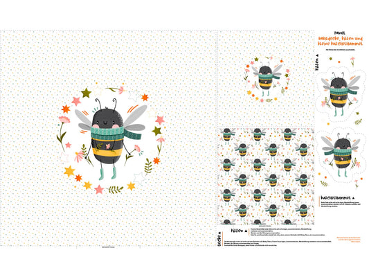 stoff-panel-french-terry-sommersweat-sweat-unangeraut-decke-kissen-diy-hummel-blumen-tupfen