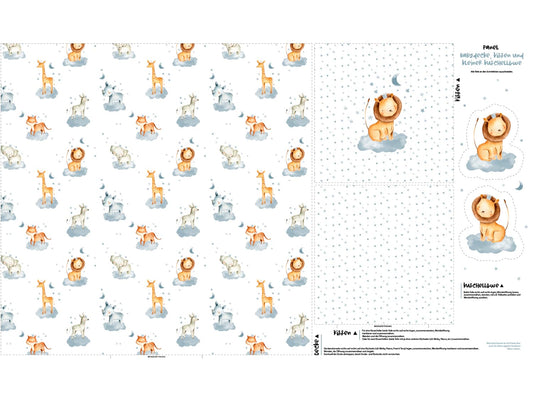 stoff-panel-french-terry-sommersweat-sweat-unangeraut-decke-kissen-diy-loewe-elefant-wildtiere-wolke-blau