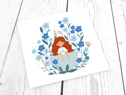 Jersey Stoff PANEL - Blumen Mädchen