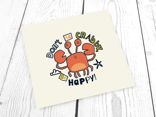 Jersey Stoff PANEL - Krabbe - Don't Be Crabby, Be Happy