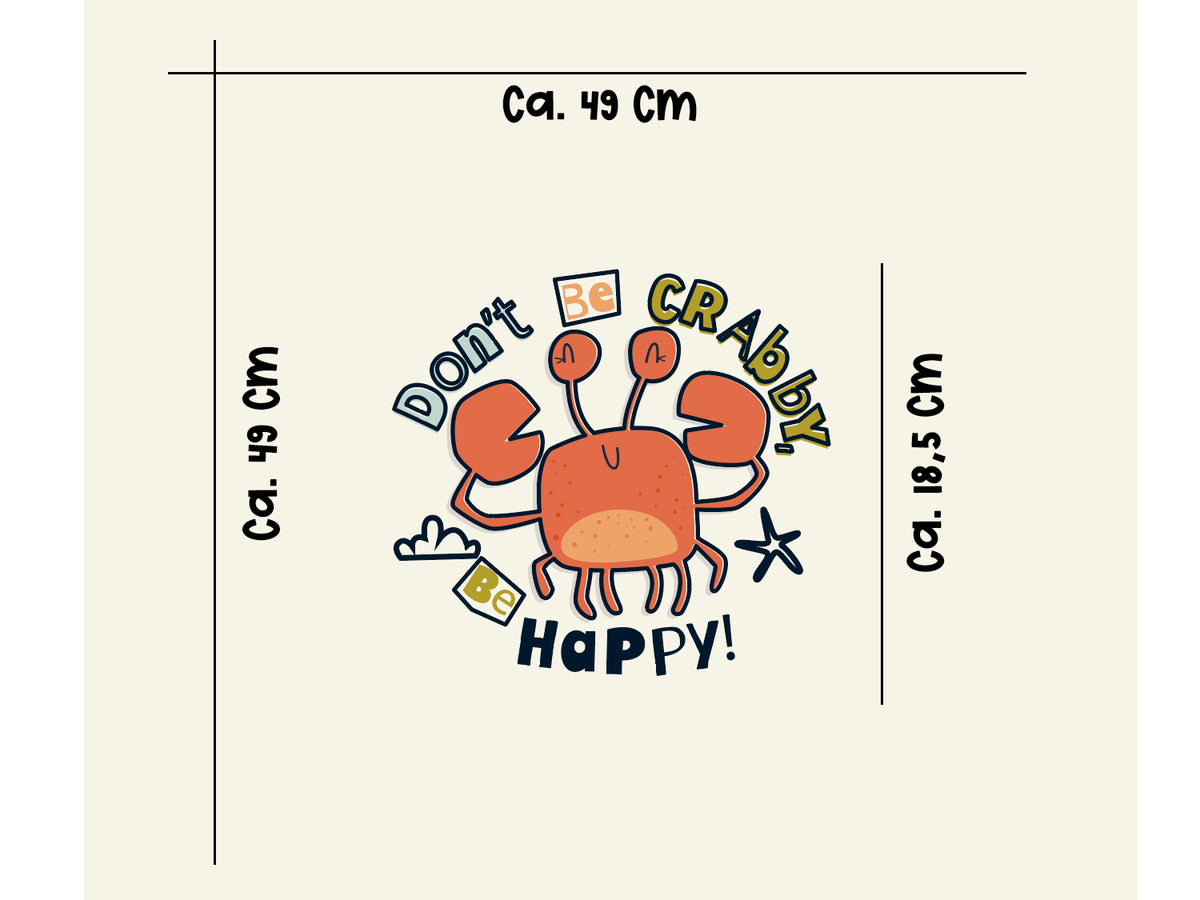 Jersey Stoff PANEL - Krabbe - Don't Be Crabby, Be Happy