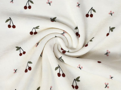 stoff-stretch-frottee-baumwolle-polyester-kirschen-cremeweiss