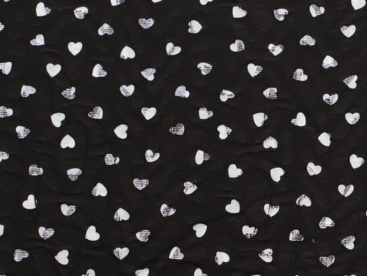 Bekleidungsstoff - Viskose-Polyester - Herzen, schwarz