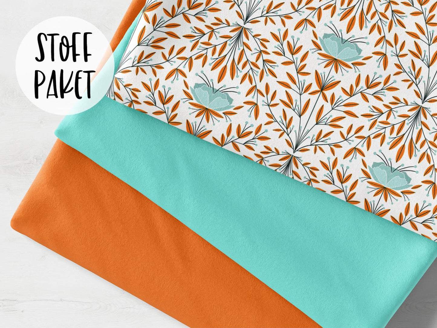stoffpaket-stoff-baumwolle-french-terry-sommersweat-kathi-kunterbunt-herbst-autumn-blume-blaetter-herbstblume-mandarine-mint-bild