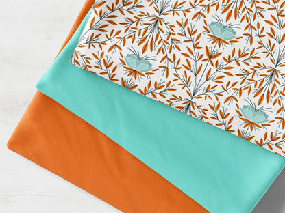 stoffpaket-stoff-baumwolle-french-terry-sommersweat-kathi-kunterbunt-herbst-autumn-blume-blaetter-herbstblume-mandarine-mint