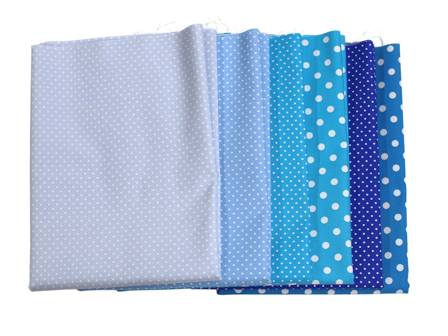 Stoffpaket - Baumwollstoffe 3m - Ozean, ocean cotton fabric bundle 3m mit verschiedenen blauen Punkten.