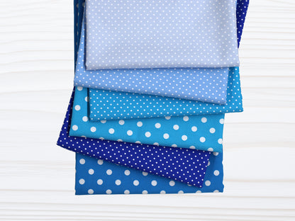 ocean cotton fabric bundle 3m - stacked cotton fabrics in blue hues with polka dots
