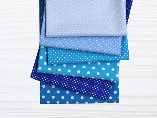 ocean cotton fabric bundle 3m - stacked cotton fabrics in blue hues with polka dots