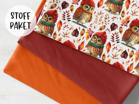 stoffpaket-stoff-jersey-baumwolle-baumwolljersey-blaetter-herbst-eule-muetze-schal-bild