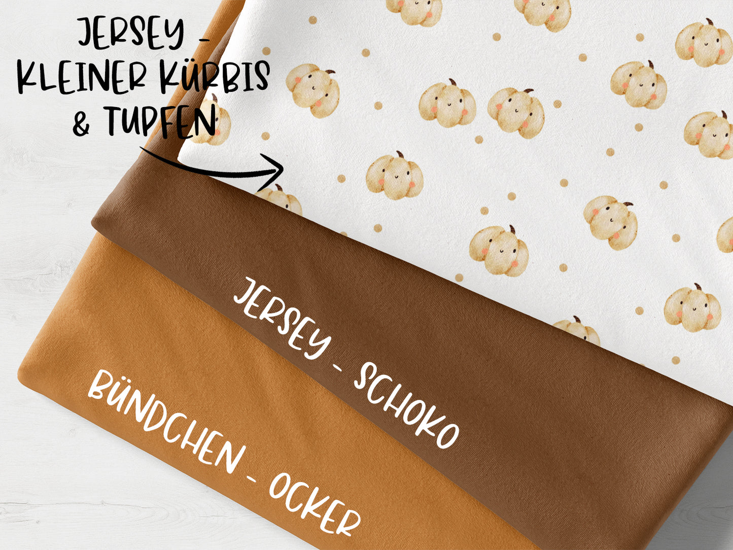 Stoffpaket mit Jersey in kleinem Kürbis-Muster und Tupfen, Schoko und ocker, ocker kleiner kürbis stoffpaket.