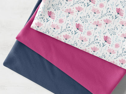 stoffpaket-stoff-jersey-baumwolle-baumwolljersey-buendchen-sommerbluemchen-blumen-beere-buendchenstoff-jeansblau