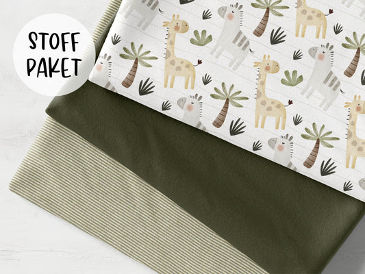 Stoffpaket - Giraffe & Zebra - blasskhaki