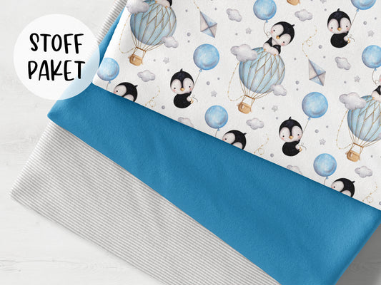 Stoffpaket - Pinguin und Heißluftballon - hellgrau
