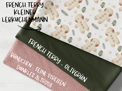 Stoffpaket French Terry - Kleiner Lebkuchenmann - dunkles altrosa