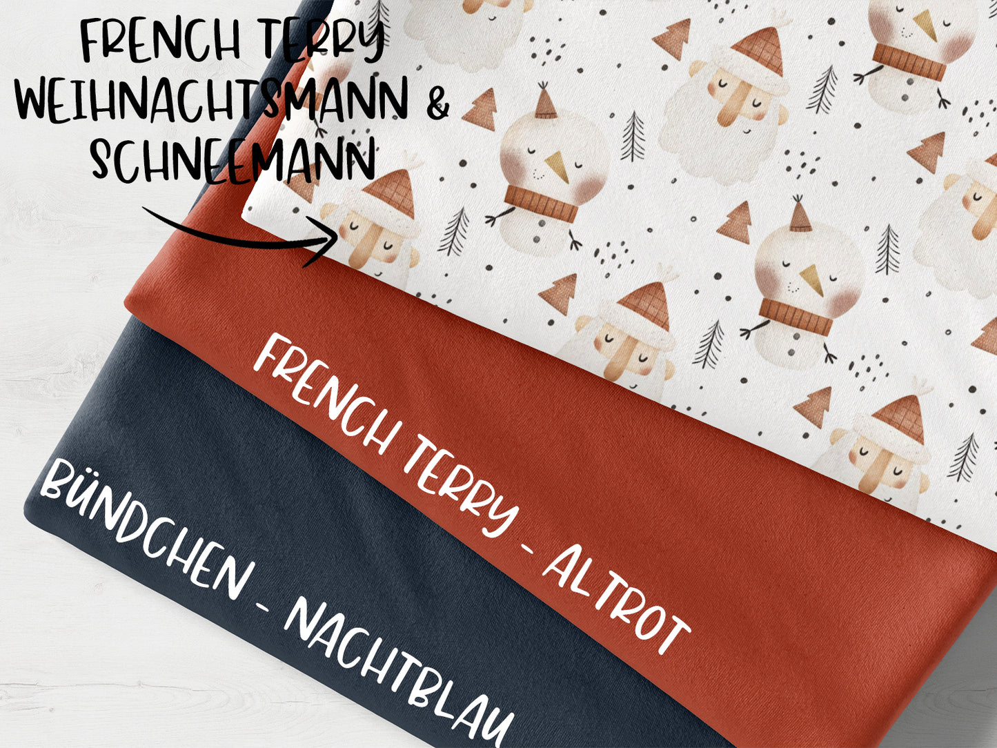 Stoffpaket French Terry - Weihnachtsmann & Schneemann - nachtblau