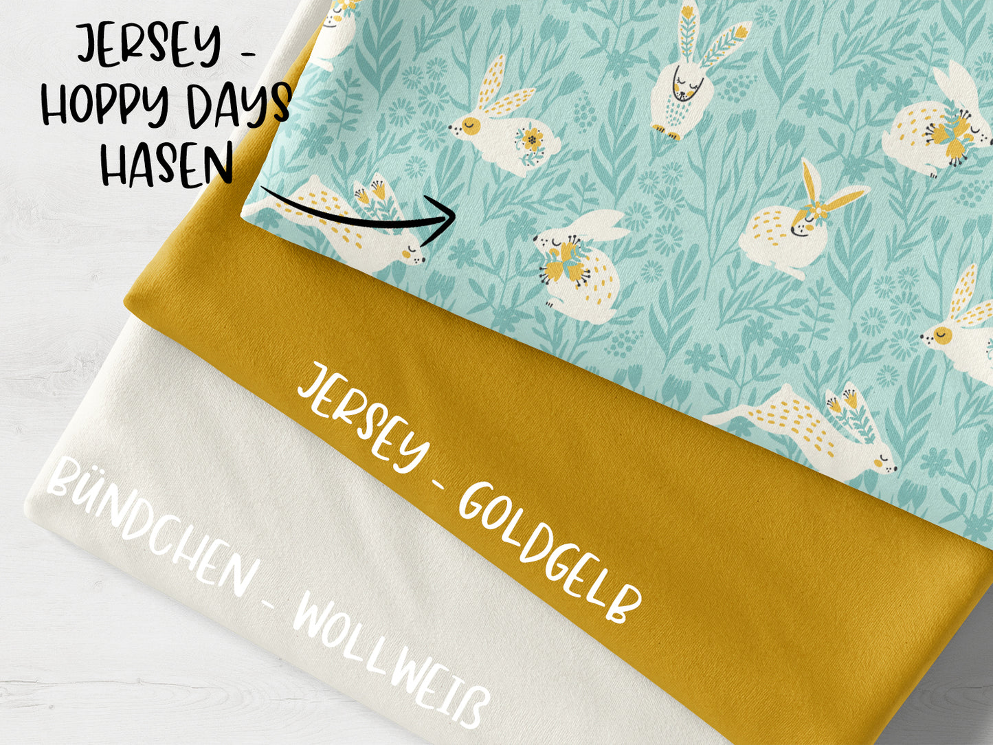 Stoffpaket - Hoppy Days, Hasen - wollweiß