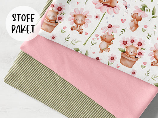 Stoffpaket - Bloomy Bears - blasskhaki