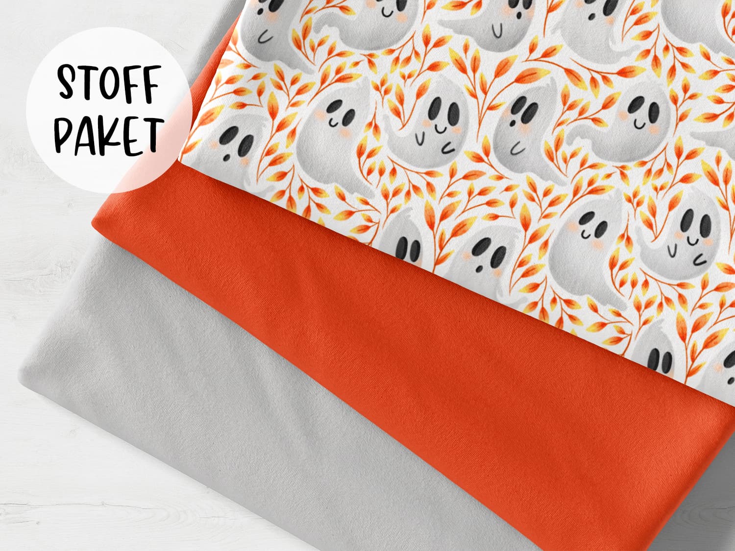 stoffpaket-stoff-jersey-baumwolle-baumwolljersey-kathi-kunterbunt-halloween-herbst-blaetter-geist-gespenst-orange-bild
