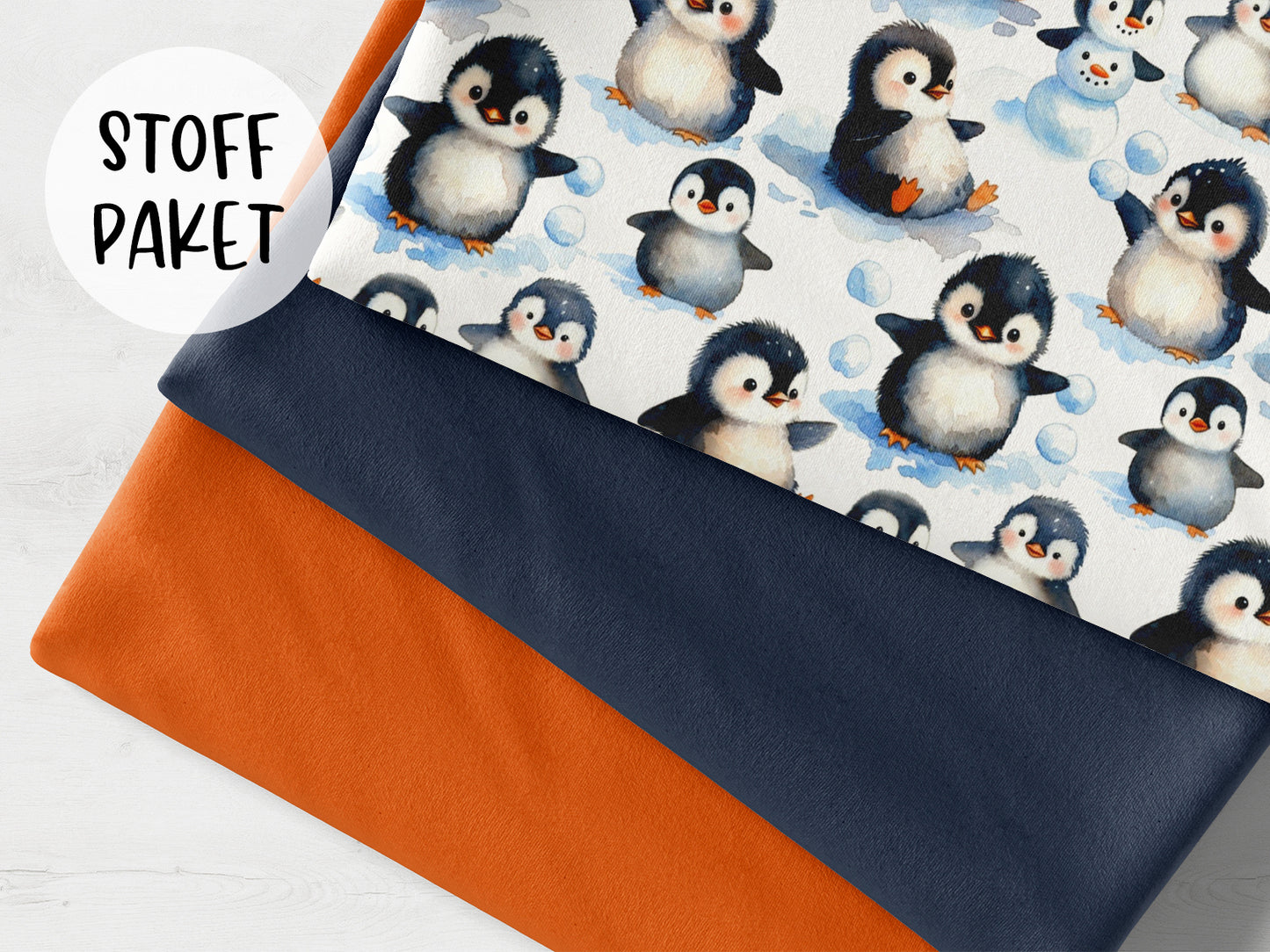 Stoffpaket - Winterzeit, Pinguine - orange