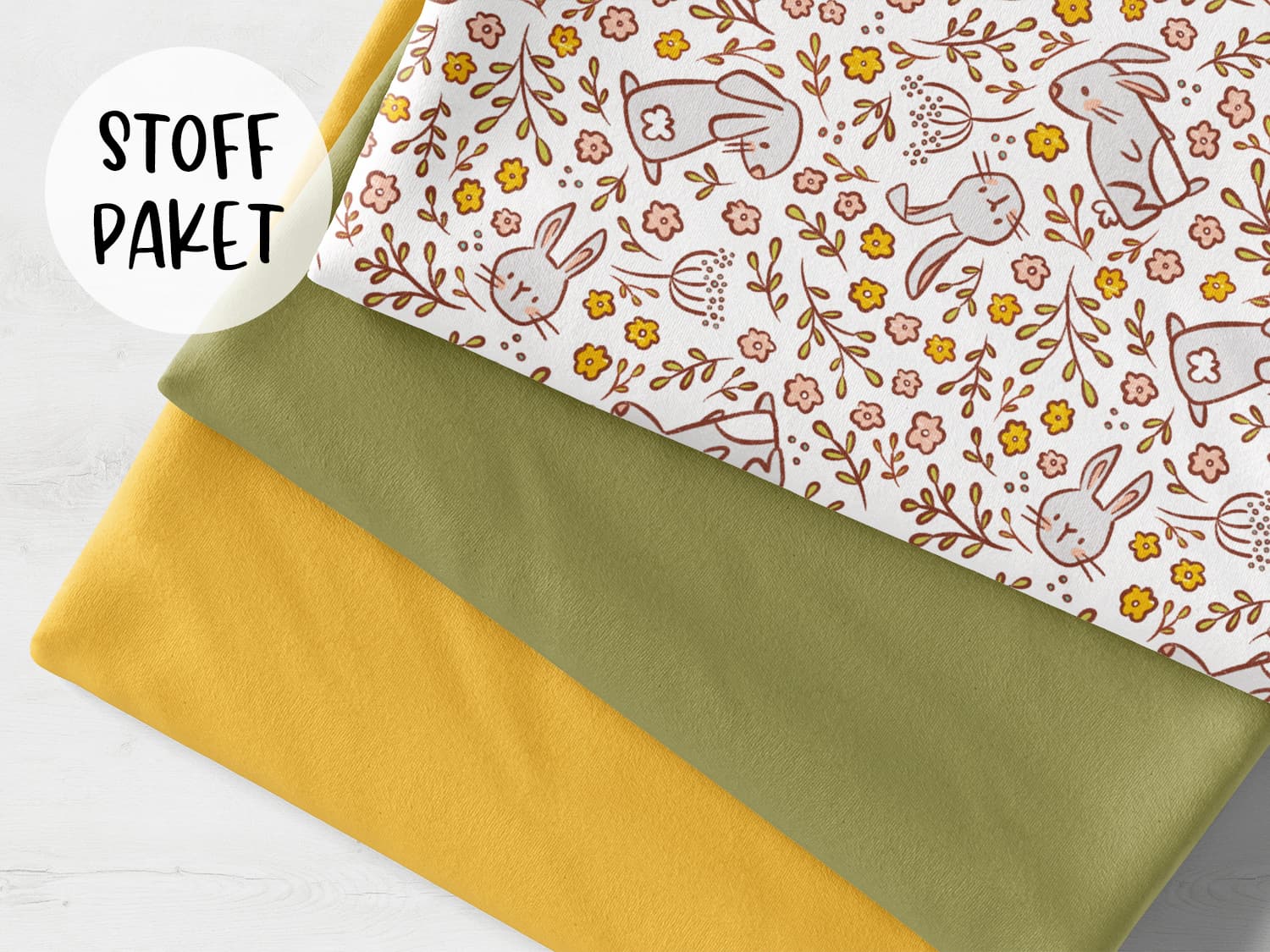 stoffpaket-stoff-jersey-hase-und-bluemchen-pistazie-hellgelb-bild