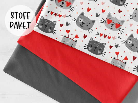 Stoffpaket - Katzenliebe, grau - dunkelgrau