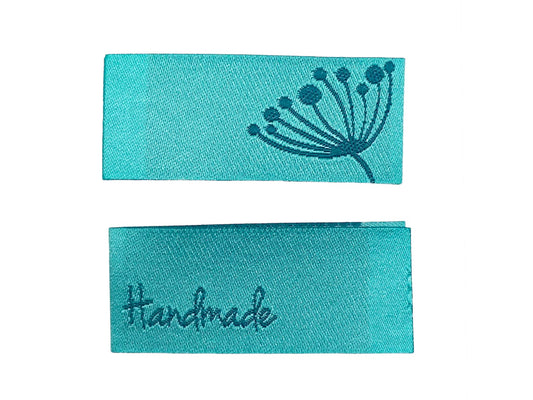 webetikett-zum-annaehen-handmade-blaubeerstern-pusteblume-tuerkis