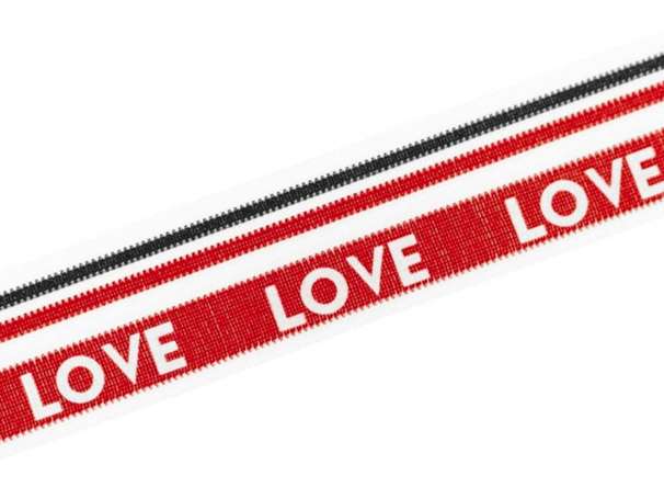 Einfassband - Streifen & Love - rot/weiß/schwarz
