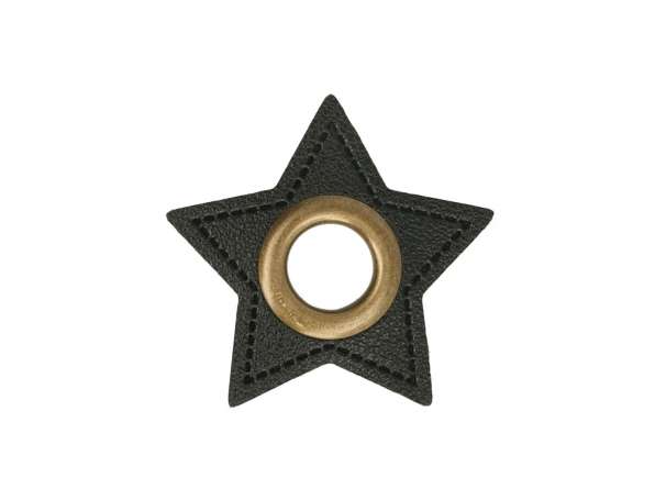 1 Kunstleder-Stern mit Öse - 8 mm - schwarz-bronze