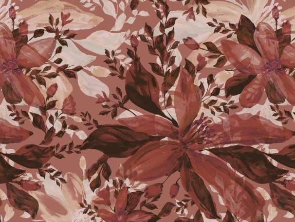 Viskose Jersey Stoff - Flowers - braunrot