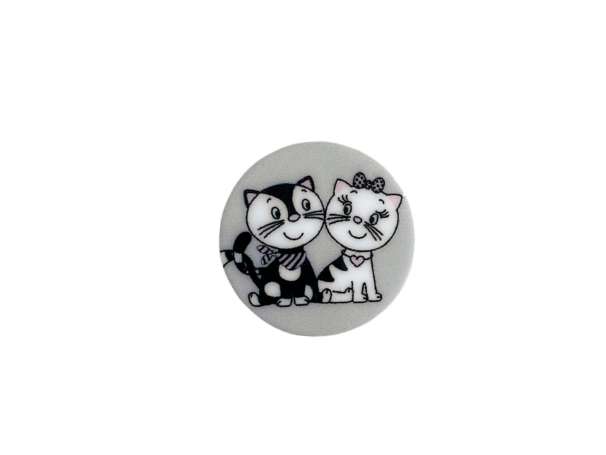 Knopf mit Öse - 20 mm - Katzen, grau