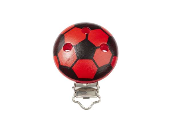 Schnulli-Ketten Clip - Fußball - rot-schwarz
