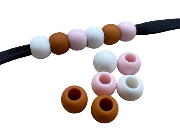 12 Kordel-Perlen - 10x12 mm - mix: wollweiß, blassrosa, braun