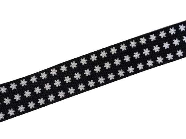 Gurtband - 30mm - Blümchen, schwarz-weiß