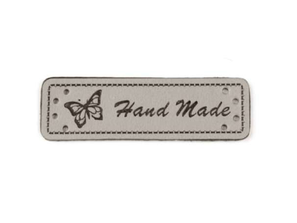 Kunstleder-  Label - Handmade Schmetterling - grau